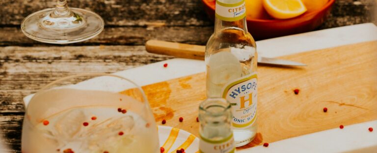 Table d'apéritif avec une bouteille de Tonic Water Original Hysope